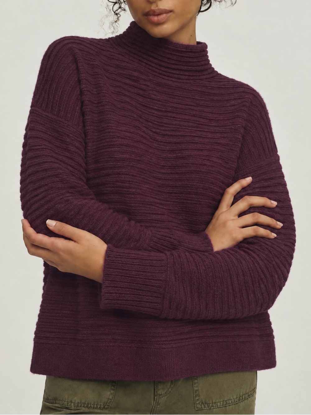 beachlunchlounge Tylee Ribbed Mock Neck Burgundy Pullover Sweater Size SP